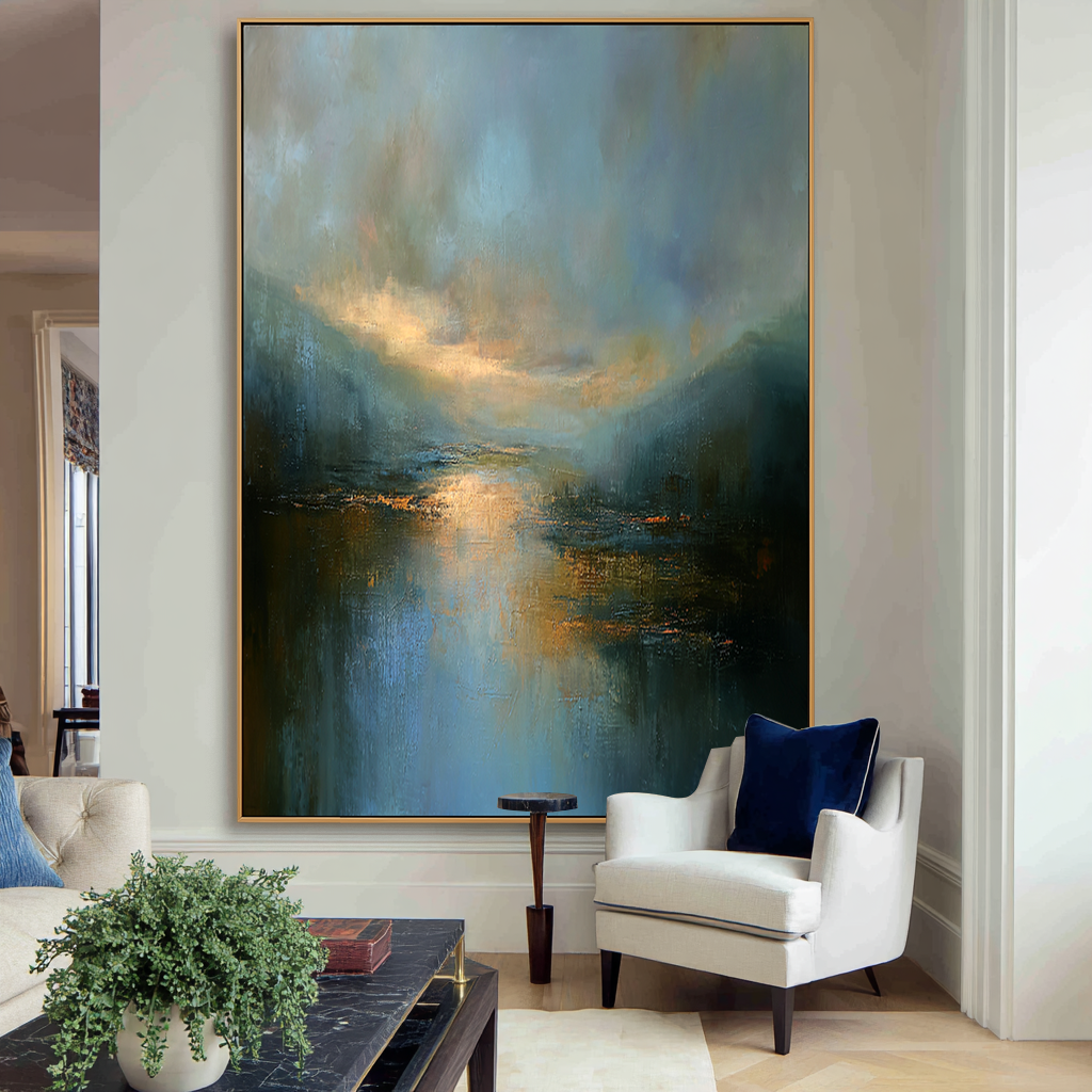Echoed Light — Vertical Abstract Landscape Oil Painting for Modern Wall Art
