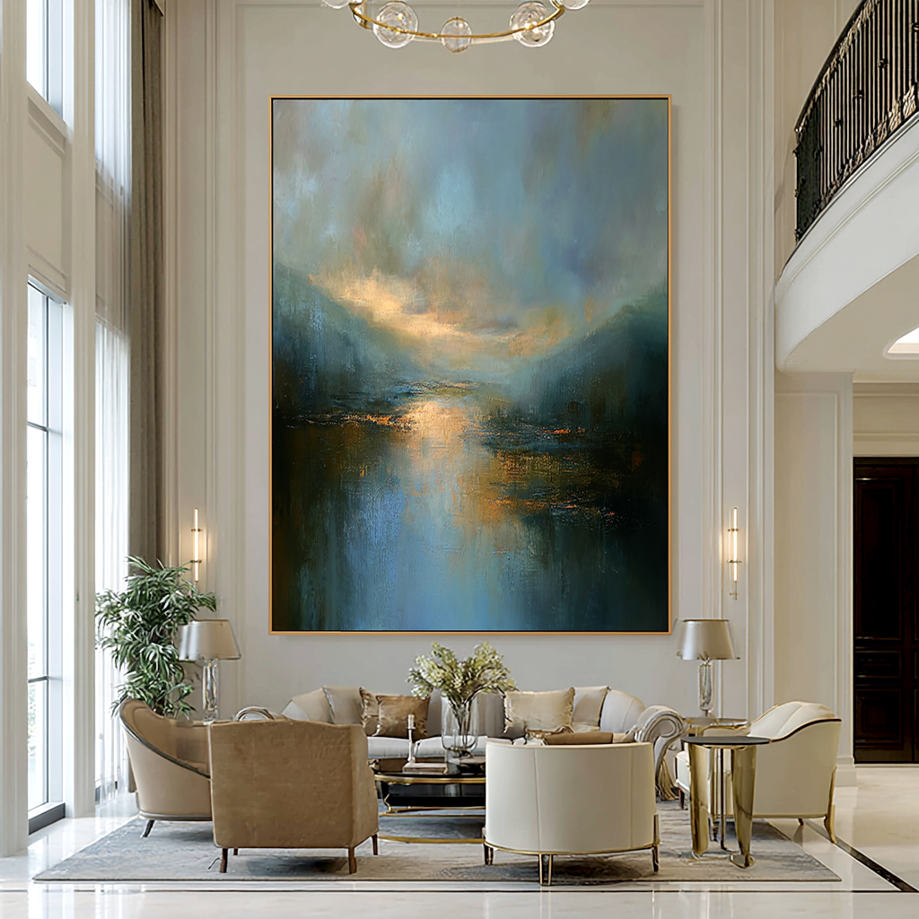 Echoed Light — Vertical Abstract Landscape Oil Painting for Modern Wall Art