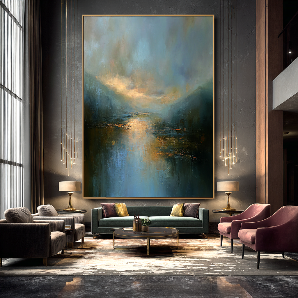 Echoed Light — Vertical Abstract Landscape Oil Painting for Modern Wall Art