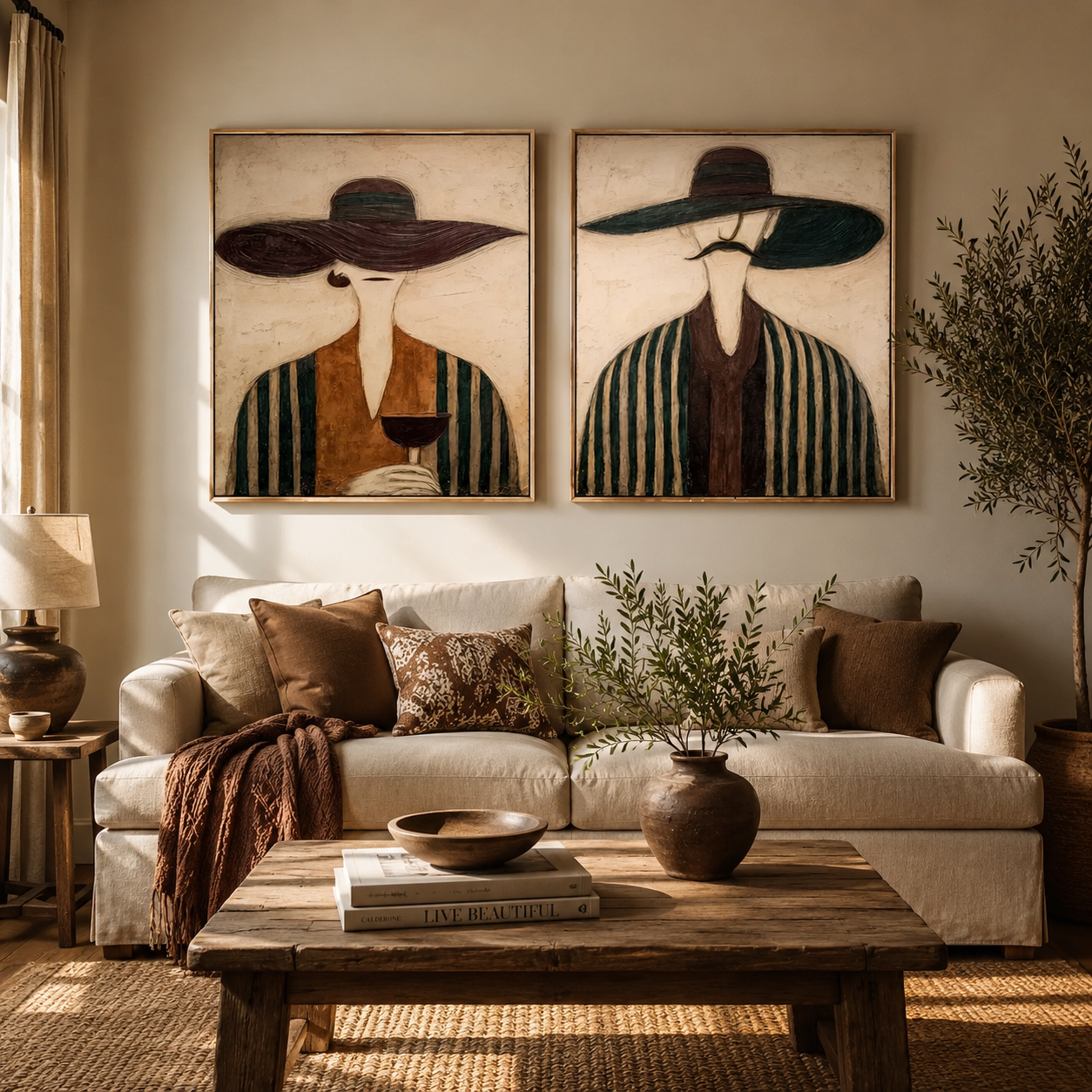 Silent Connection – Abstract Couple Canvas Wall Art, Modern Neutral Figurative Painting Set for Living Room Decor