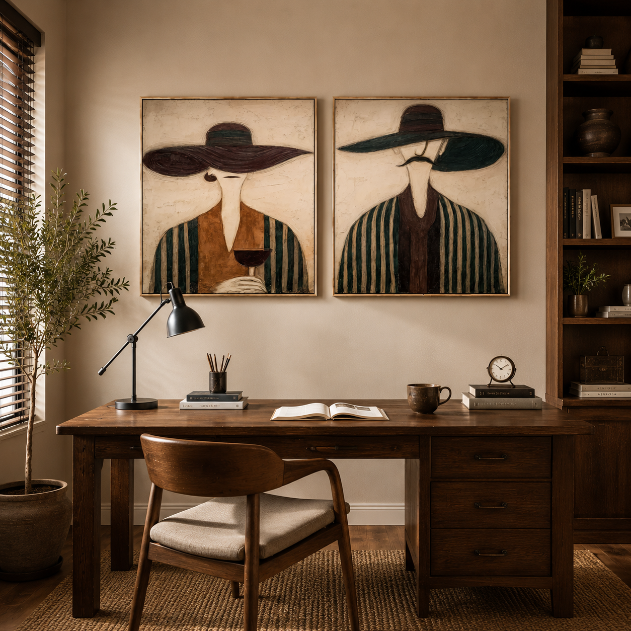 Silent Connection – Abstract Couple Canvas Wall Art, Modern Neutral Figurative Painting Set for Living Room Decor