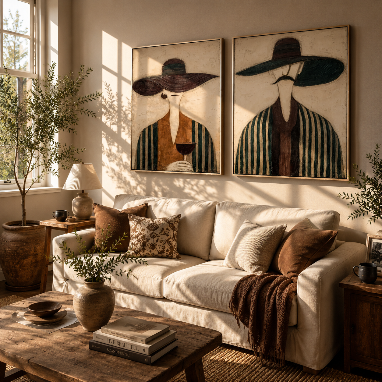 Silent Connection – Abstract Couple Canvas Wall Art, Modern Neutral Figurative Painting Set for Living Room Decor