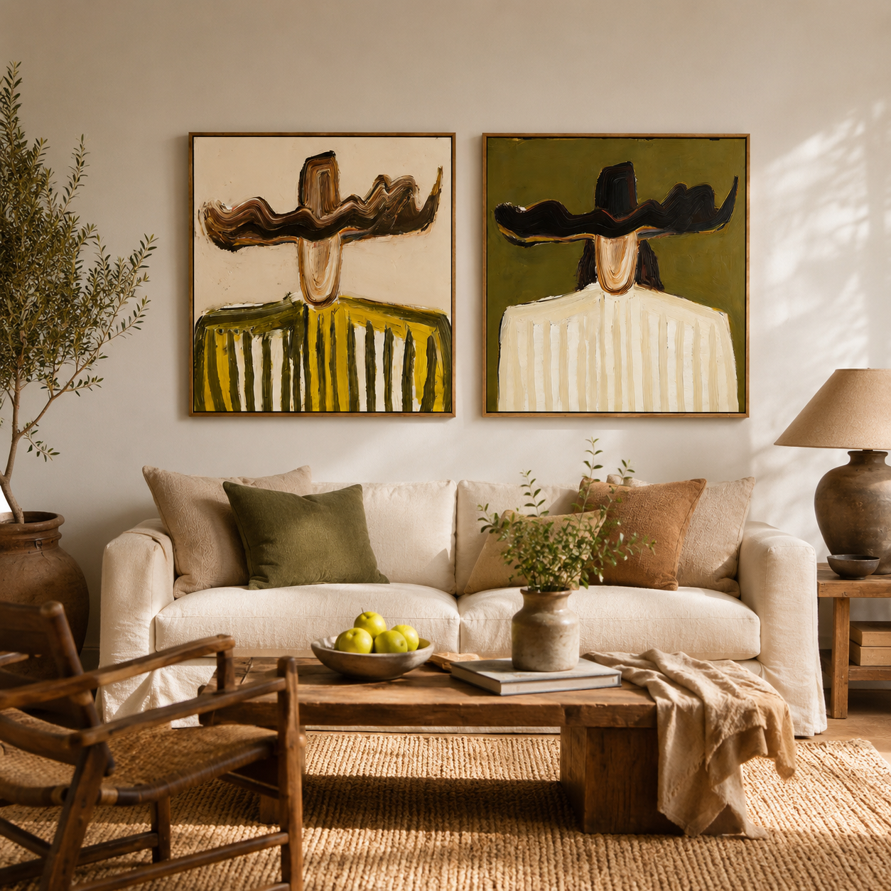 Together in Contrast – Abstract Companion Canvas Wall Art Set, Modern Neutral Figurative Painting for Living Room Decor