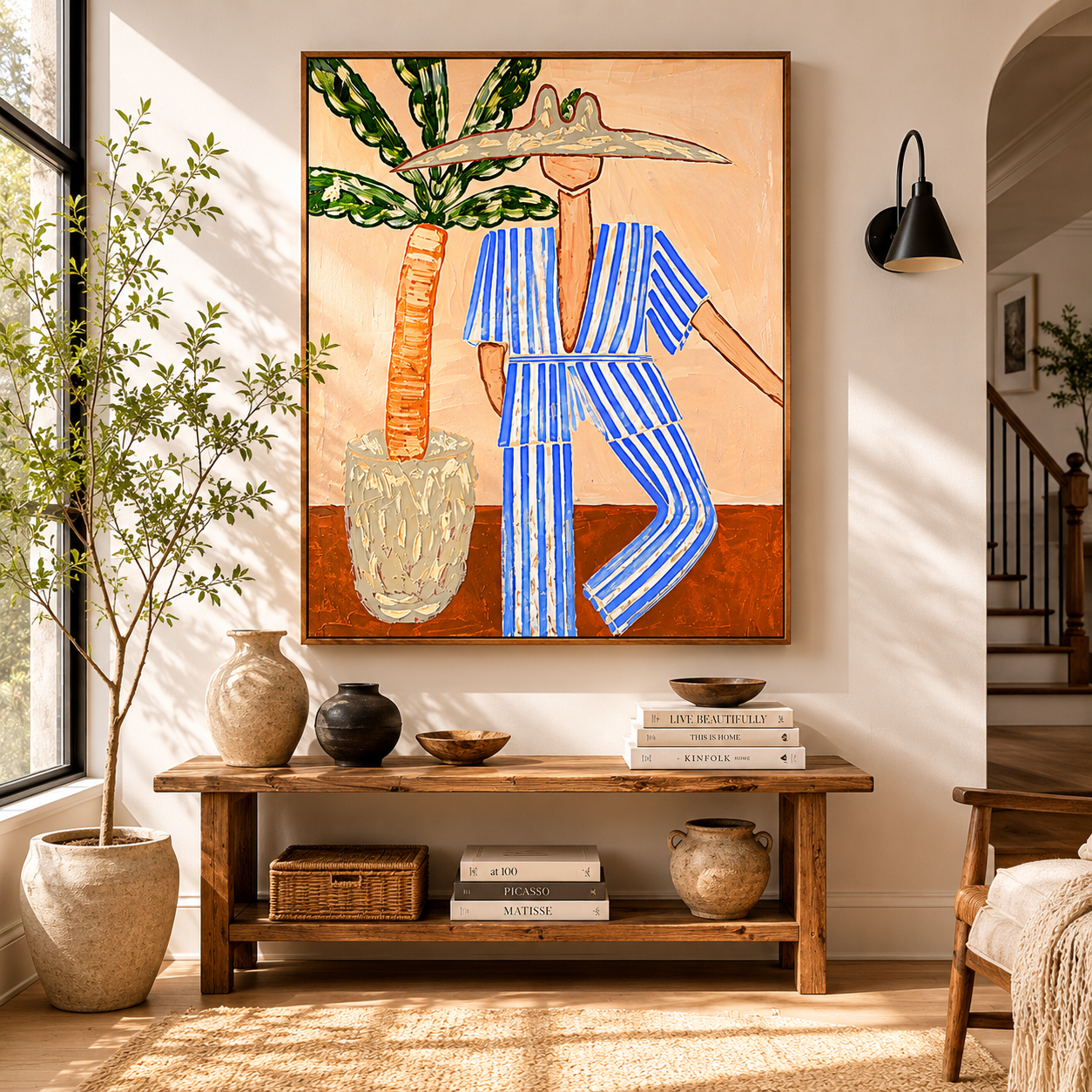 Sunlit Escape – Coastal Figurative Canvas Wall Art, Abstract Vacation-Inspired Painting for Modern Living Room Decor