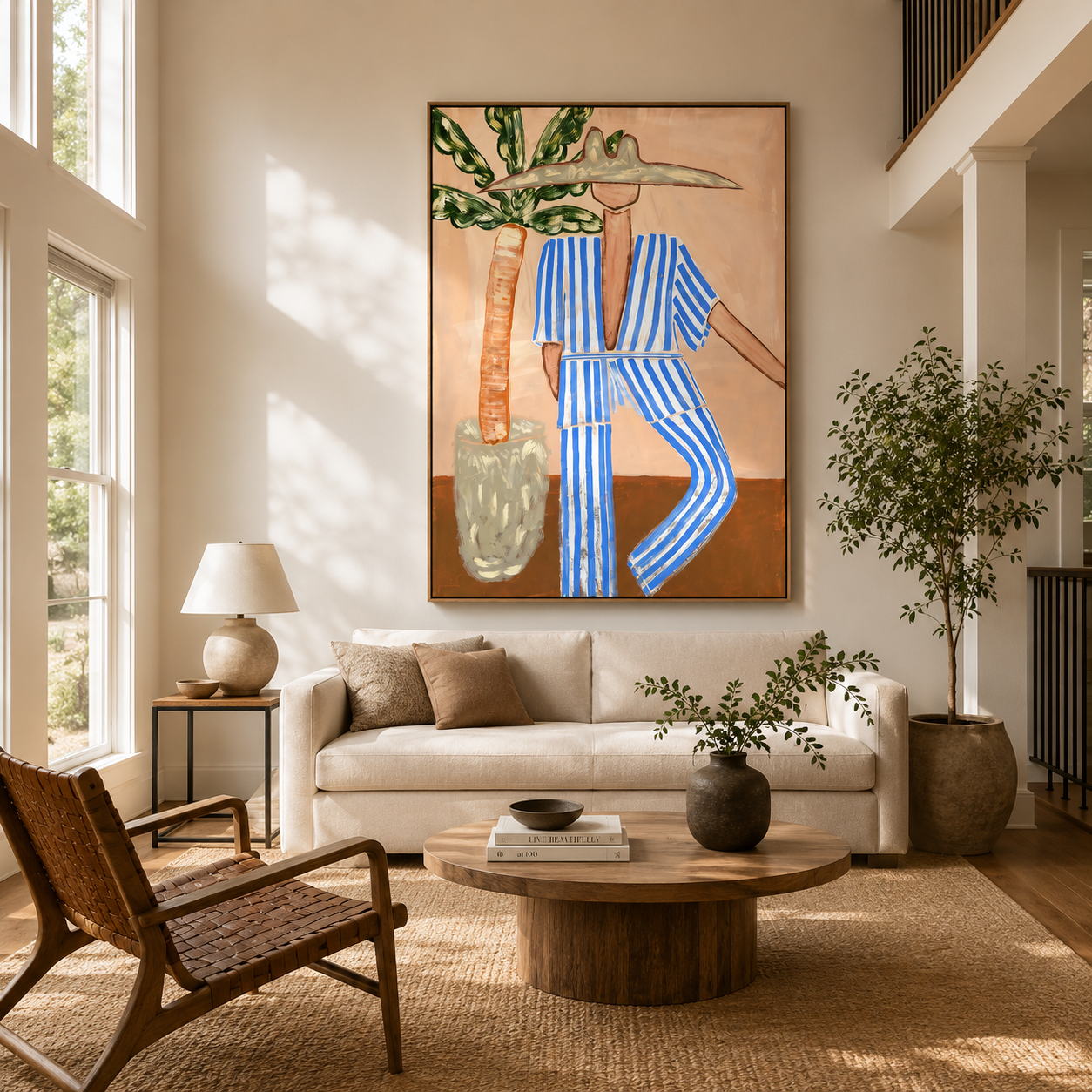 Sunlit Escape – Coastal Figurative Canvas Wall Art, Abstract Vacation-Inspired Painting for Modern Living Room Decor