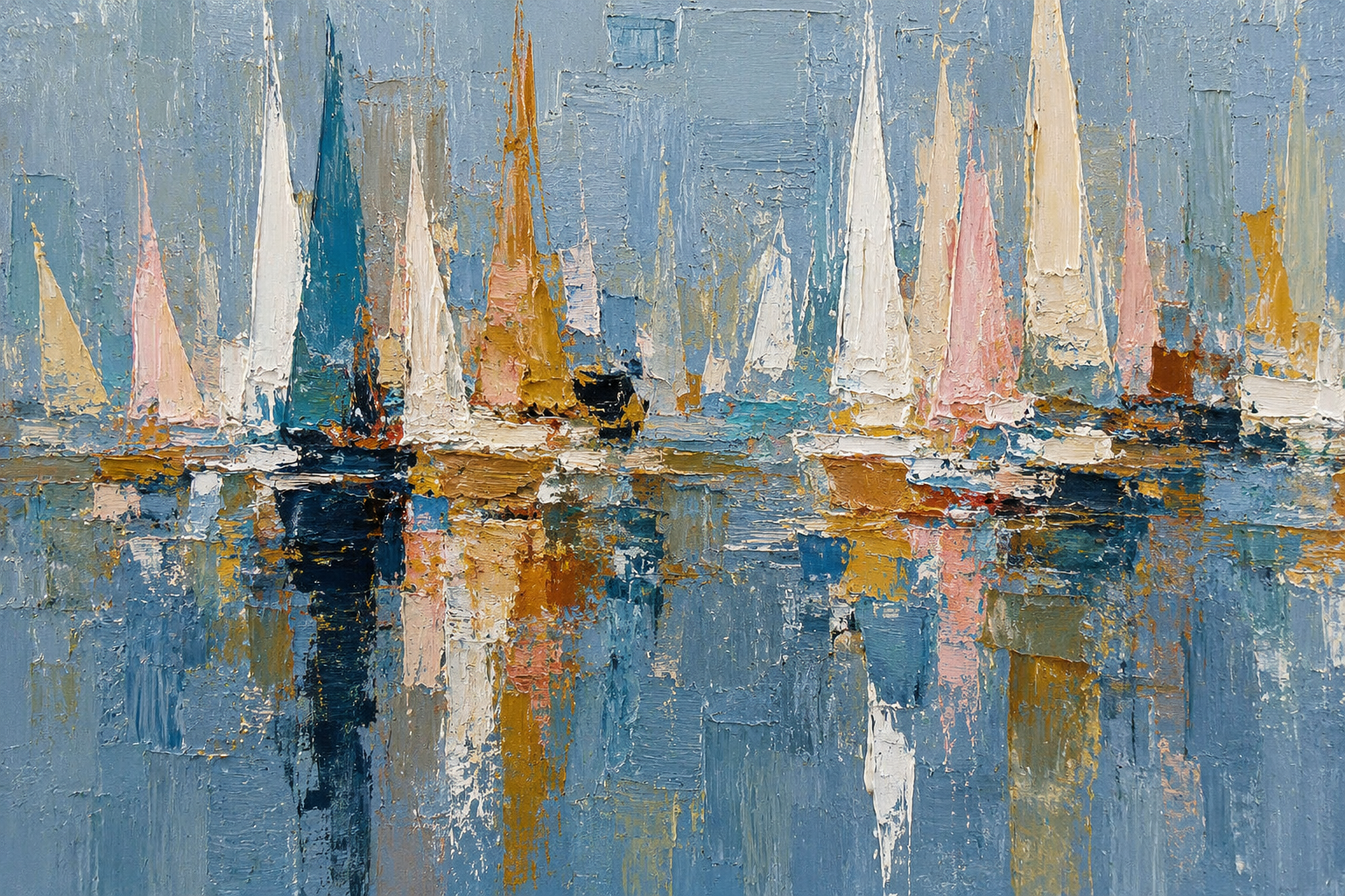 Harbor of Light – Abstract Sailboat Canvas Wall Art, Coastal Marina Painting for Modern Living Room Decor