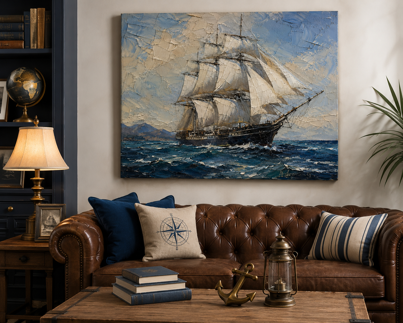 Voyage Beyond Horizons – Tall Ship Canvas Wall Art, Nautical Sailing Ship Painting for Coastal Home Decor
