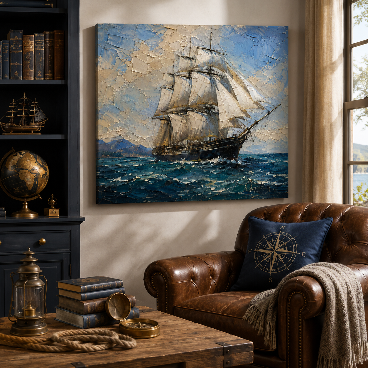 Voyage Beyond Horizons – Tall Ship Canvas Wall Art, Nautical Sailing Ship Painting for Coastal Home Decor