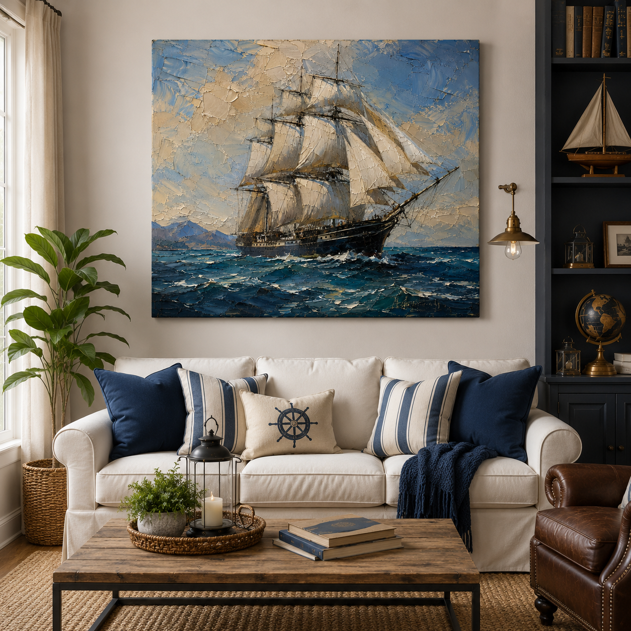 Voyage Beyond Horizons – Tall Ship Canvas Wall Art, Nautical Sailing Ship Painting for Coastal Home Decor