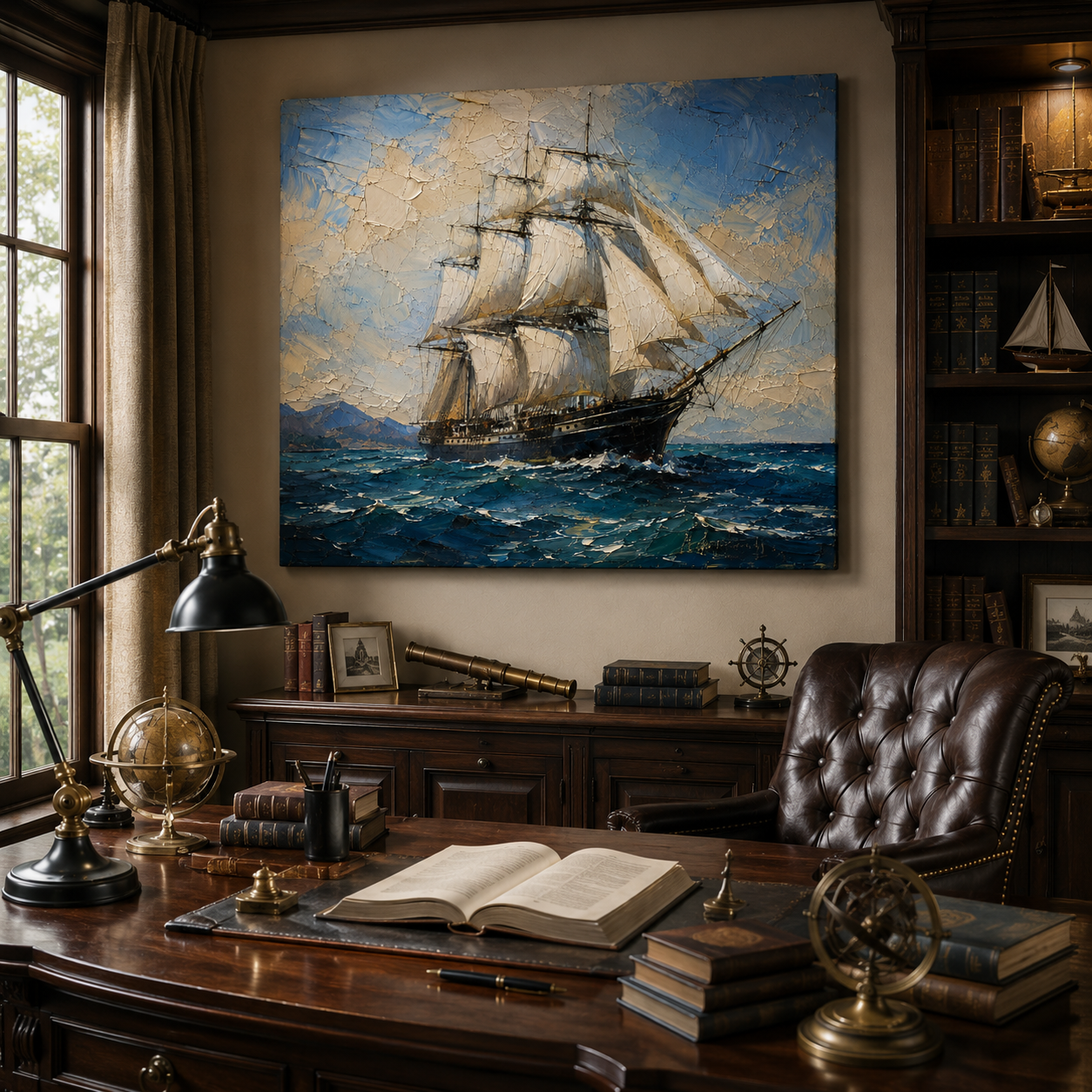 Voyage Beyond Horizons – Tall Ship Canvas Wall Art, Nautical Sailing Ship Painting for Coastal Home Decor