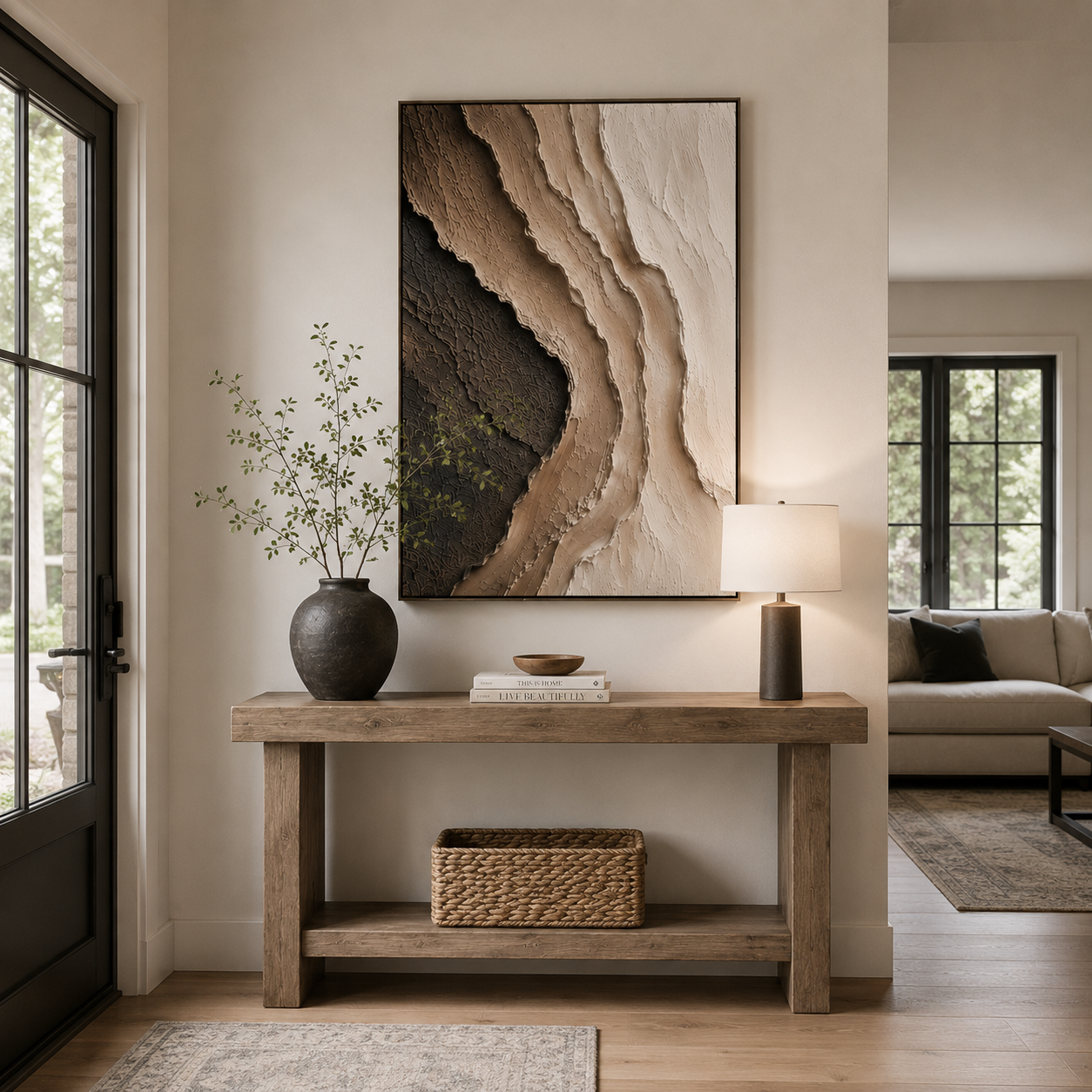 Layers of Time – Textured Abstract Canvas Wall Art, Neutral Earth Tone Painting for Modern Living Room Decor