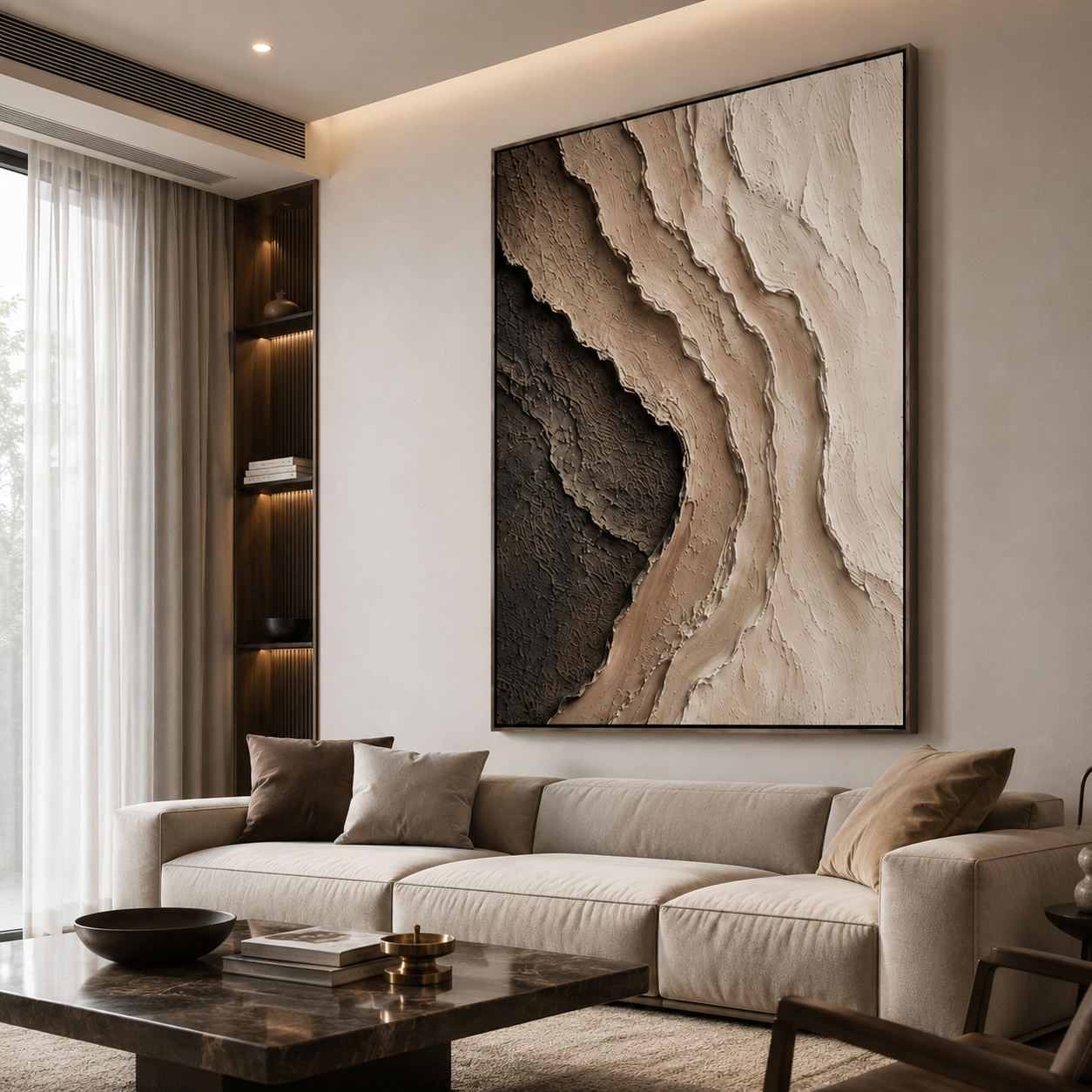 Layers of Time – Textured Abstract Canvas Wall Art, Neutral Earth Tone Painting for Modern Living Room Decor