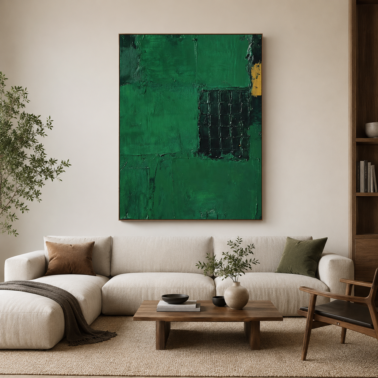 Emerald Balance – Hand-Painted Green Abstract Oil Painting on Canvas