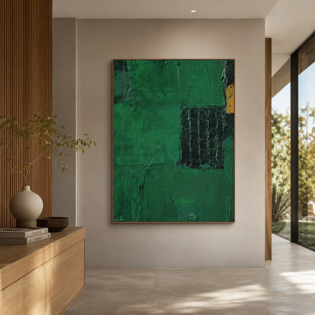 Emerald Balance – Hand-Painted Green Abstract Oil Painting on Canvas