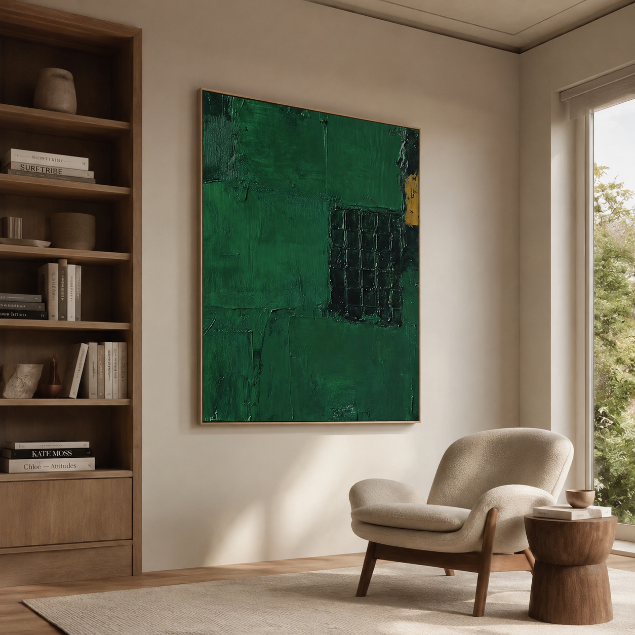 Emerald Balance – Hand-Painted Green Abstract Oil Painting on Canvas