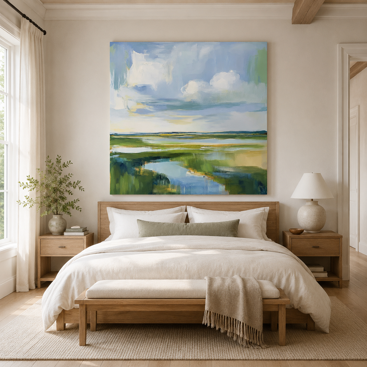Coastal Serenity – Hand-Painted Coastal Landscape Oil Painting on Canvas