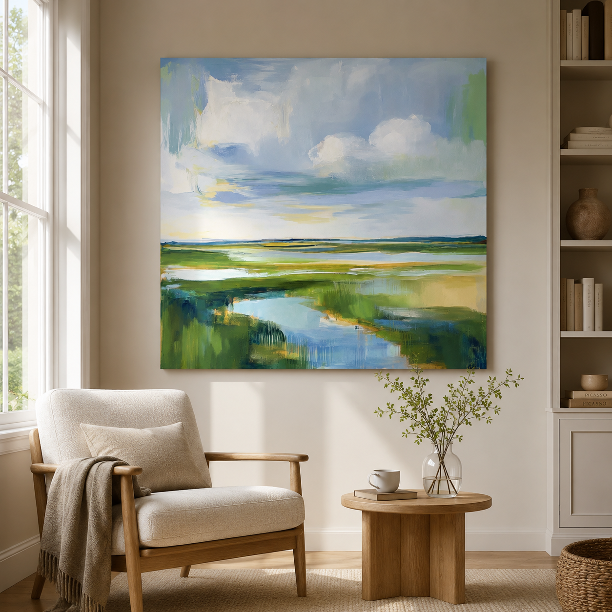 Coastal Serenity – Hand-Painted Coastal Landscape Oil Painting on Canvas