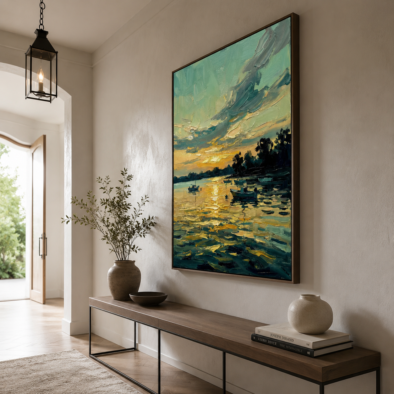 Golden Harbor Glow – Hand-Painted Coastal Sunset Oil Painting