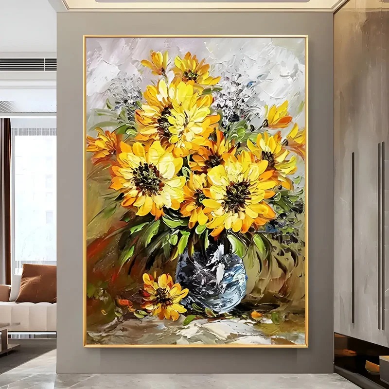 Golden Sunflowers – Textured Floral Painting on Canvas