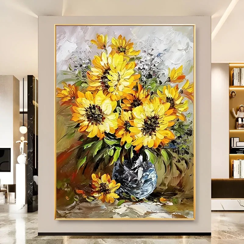 Textured Sunflower Painting – Bright Floral Canvas Art