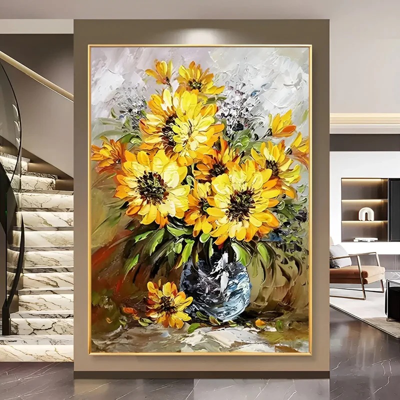 Golden Sunflowers – Textured Floral Painting on Canvas