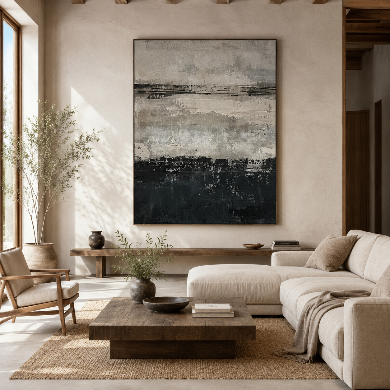 Silent Horizon – Hand-Painted Abstract Landscape Oil Painting on Canvas