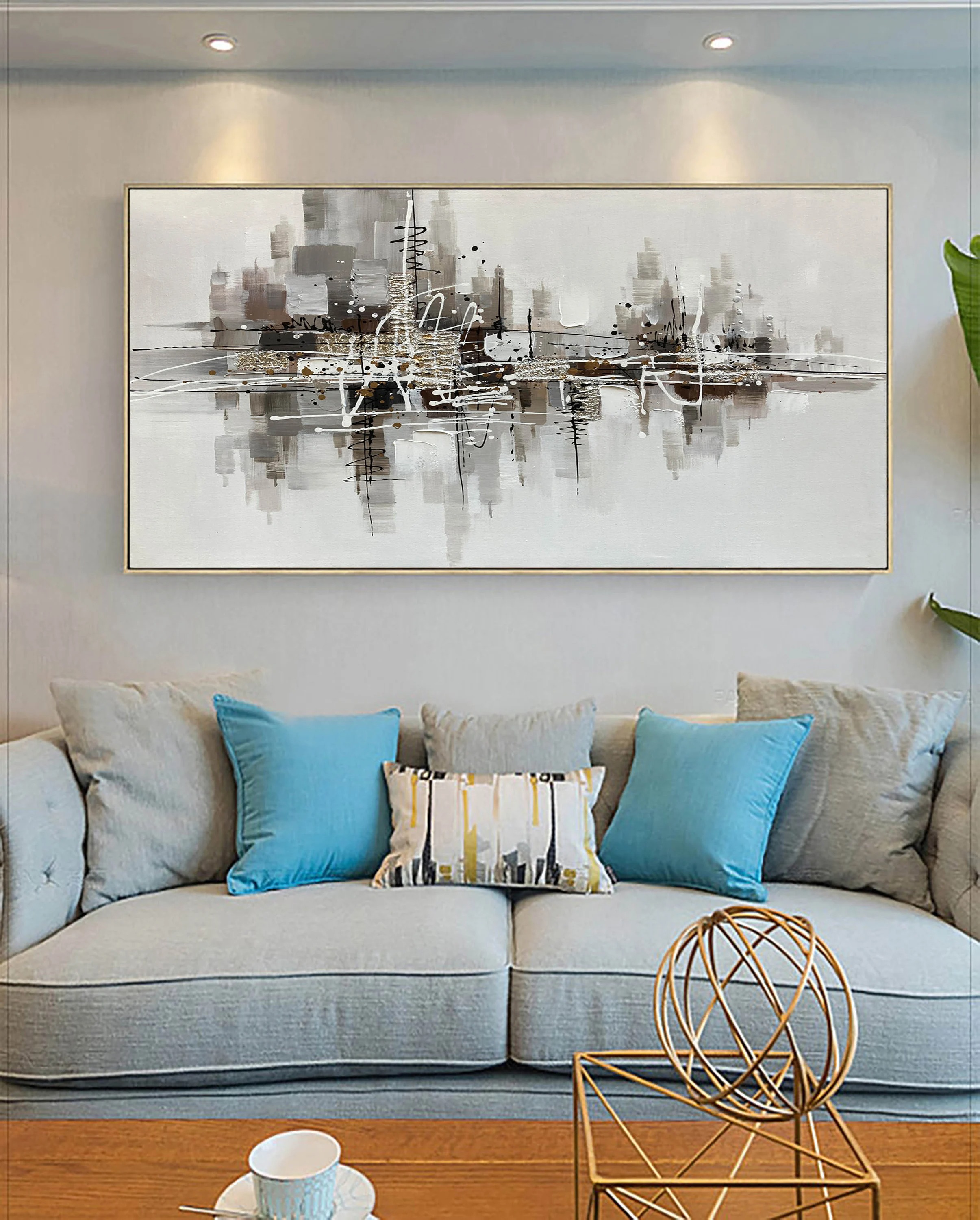 Urban Lines - Modern City Abstract Painting Neutral Horizontal Wall Art on Canvas