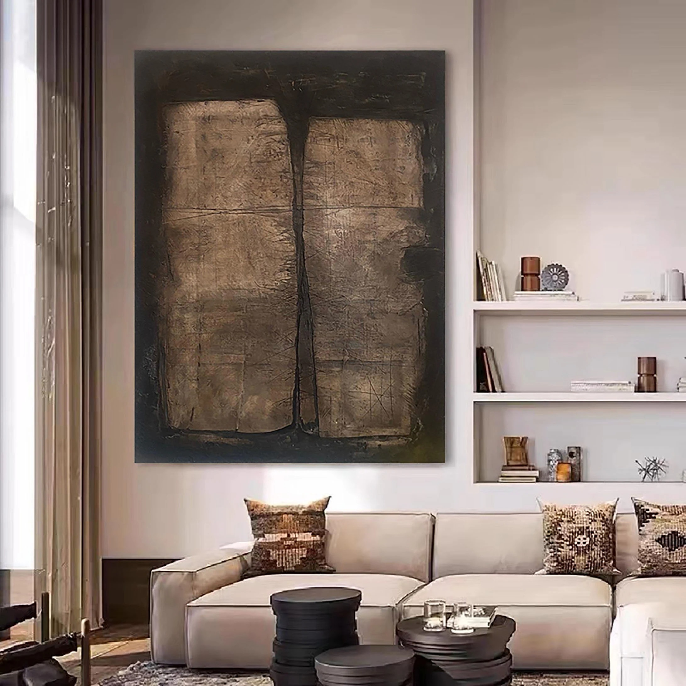 Silent Tablet - Wabi-Sabi Textured Abstract Painting Large Earthtone Wall Art