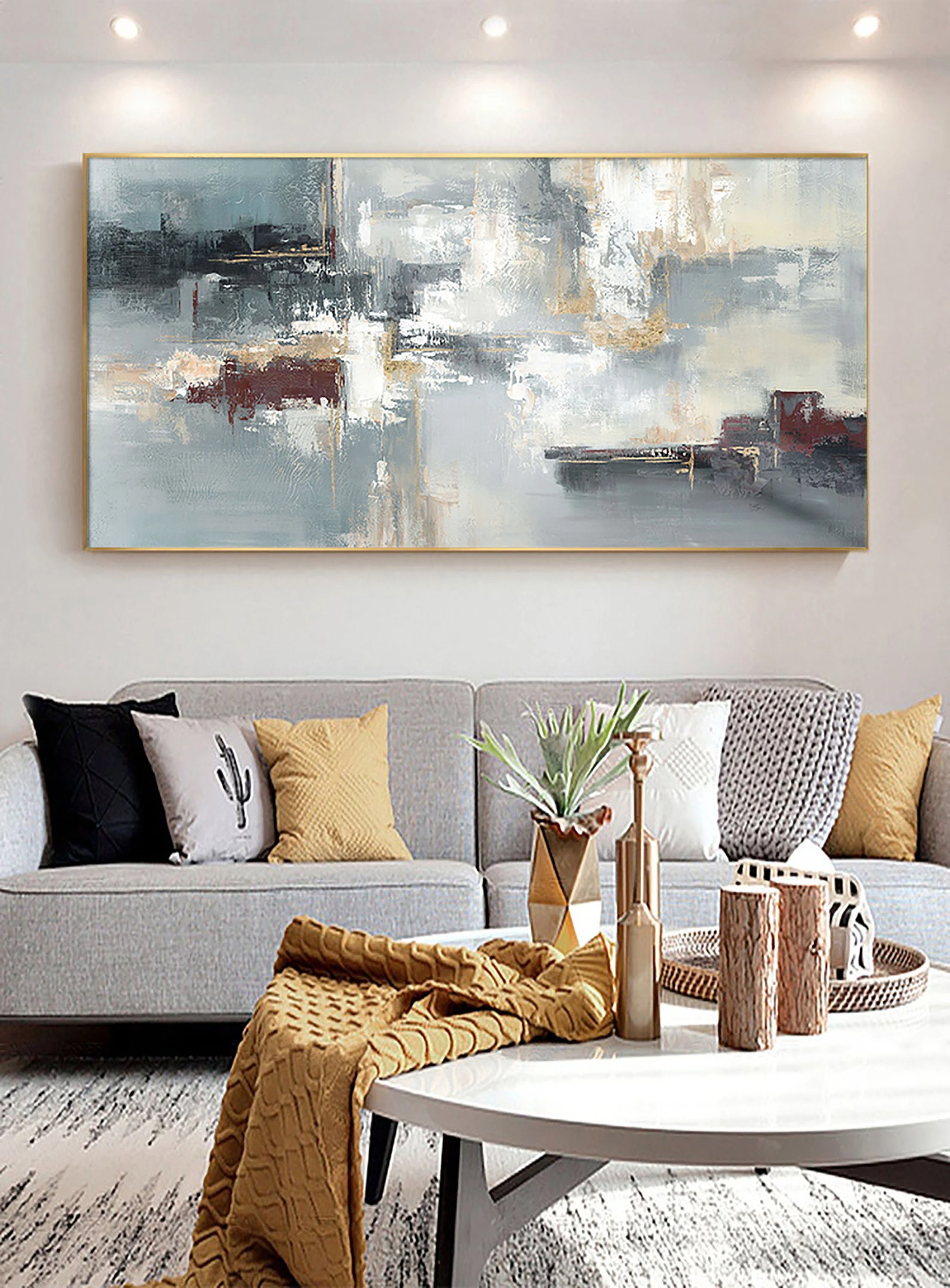 City Echoes - Large Horizontal Abstract Painting Modern Textured Cityscape Wall Art