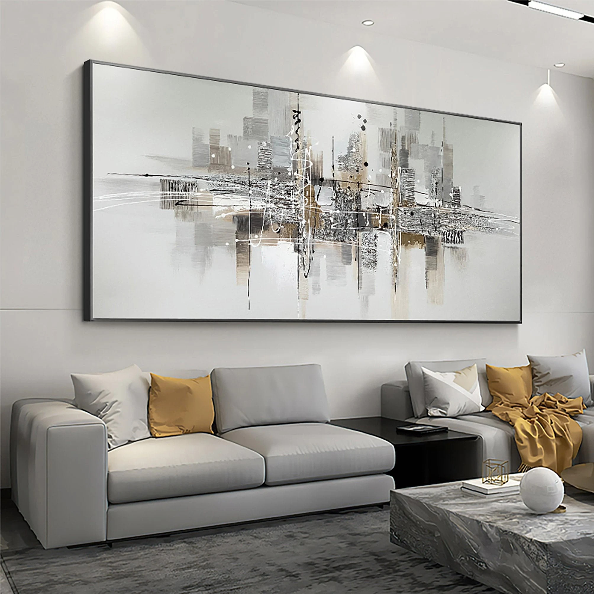 Metropolitan Haze - Neutral City Abstract Painting Modern Beige Gray Urban Wall Art