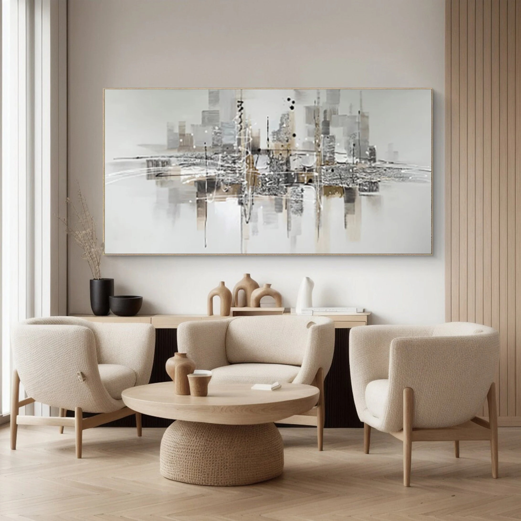 Metropolitan Haze - Neutral City Abstract Painting Modern Beige Gray Urban Wall Art