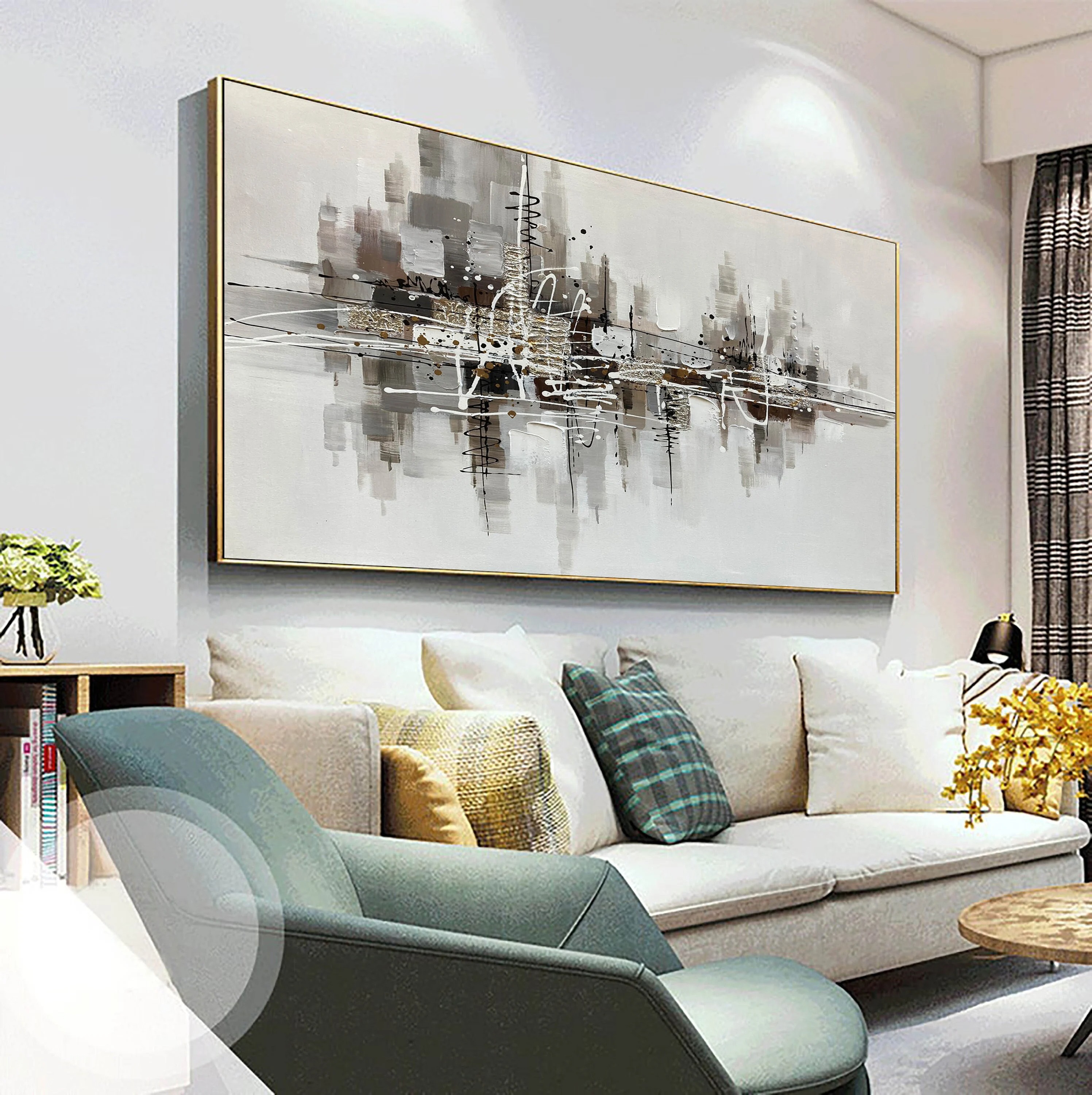 Urban Lines - Modern City Abstract Painting Neutral Horizontal Wall Art on Canvas