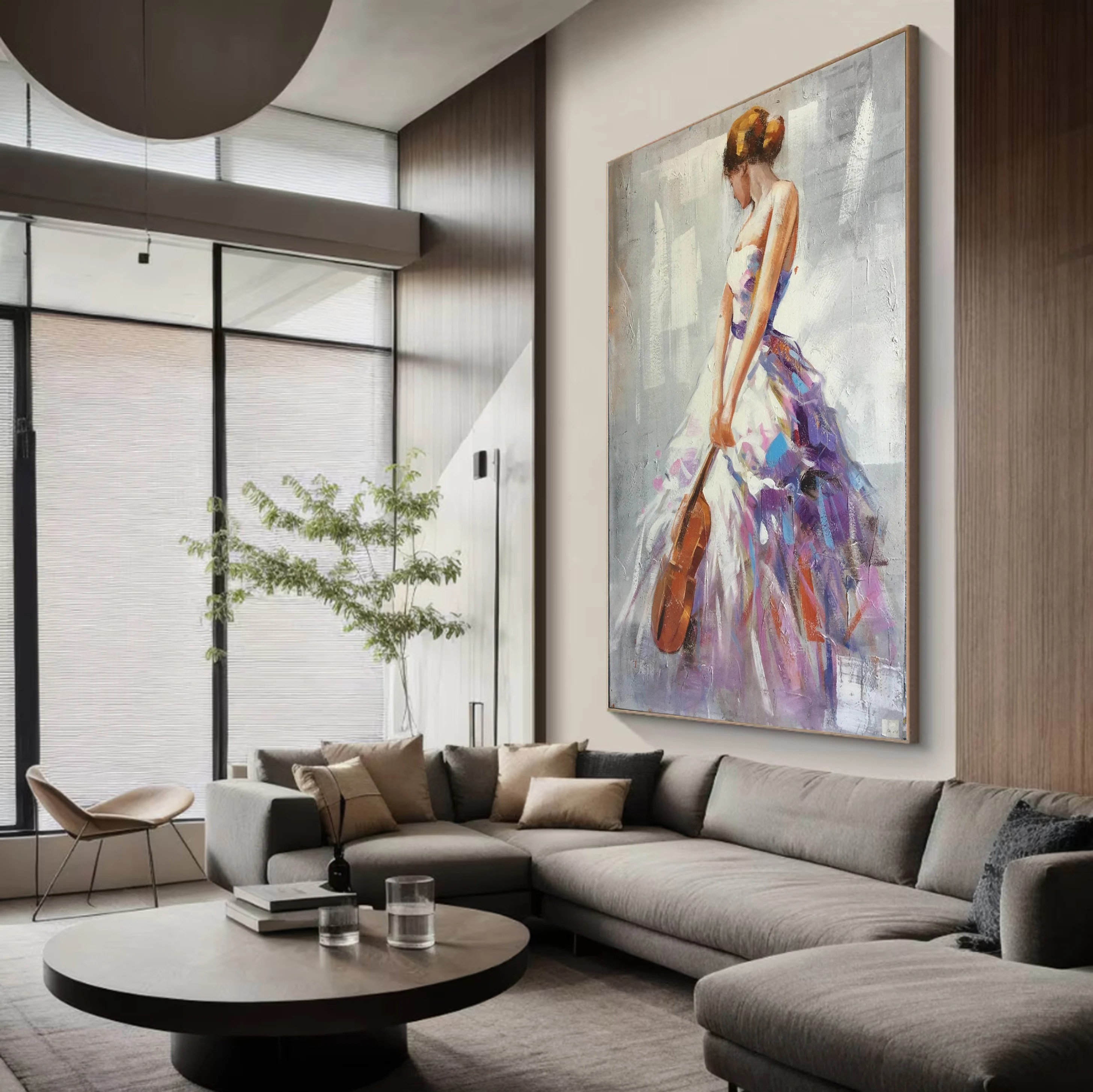 Elegy in Color - Textured Abstract Woman with Violin Painting Elegant Music Wall Art