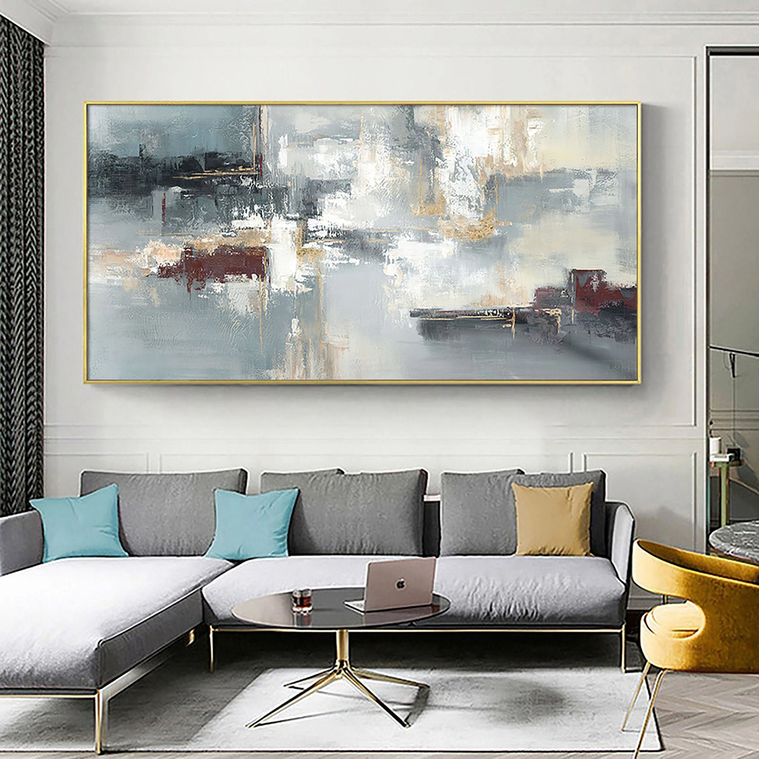City Echoes - Large Horizontal Abstract Painting Modern Textured Cityscape Wall Art