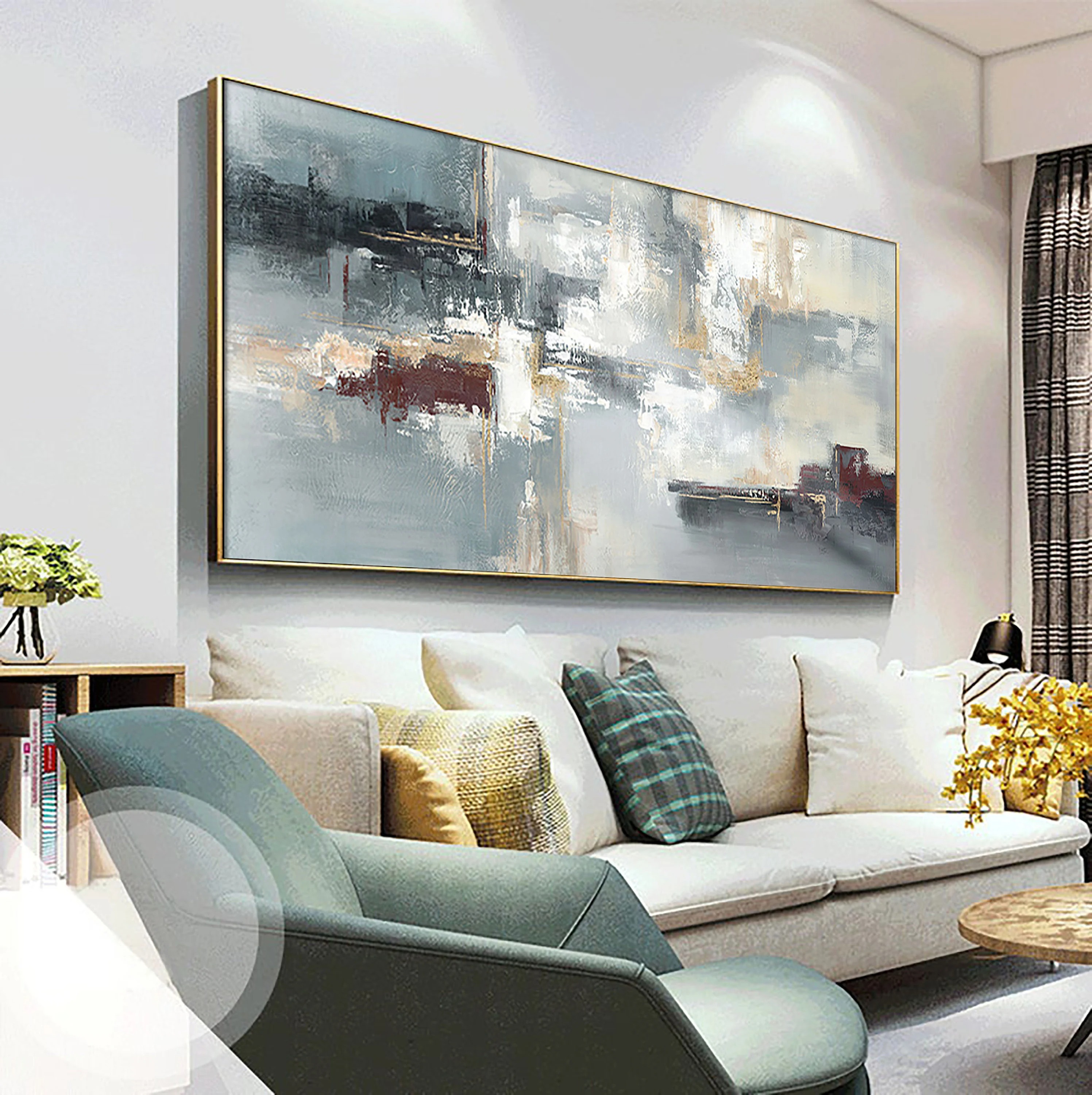 City Echoes - Large Horizontal Abstract Painting Modern Textured Cityscape Wall Art