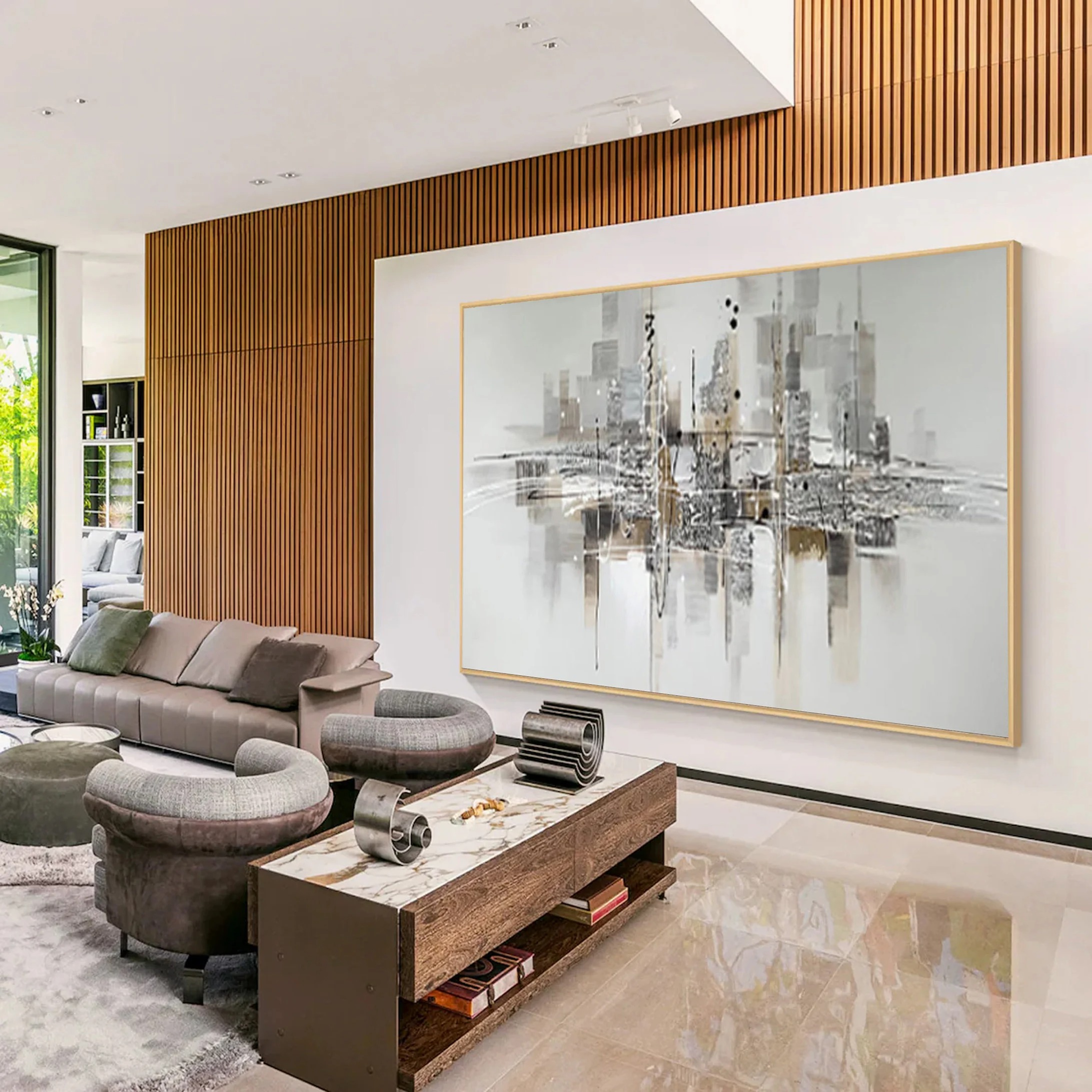 Metropolitan Haze - Neutral City Abstract Painting Modern Beige Gray Urban Wall Art