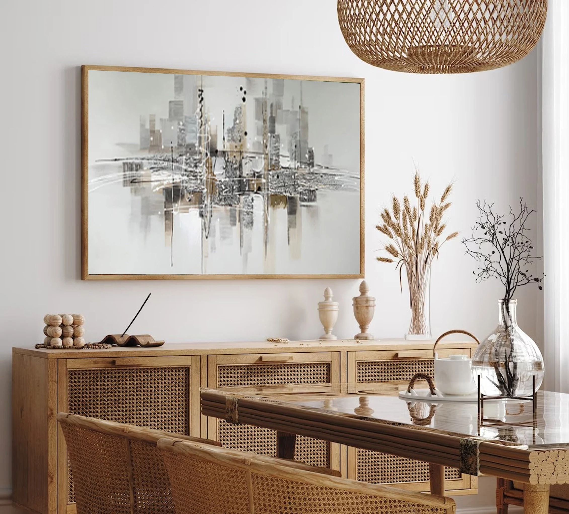 Metropolitan Haze - Neutral City Abstract Painting Modern Beige Gray Urban Wall Art