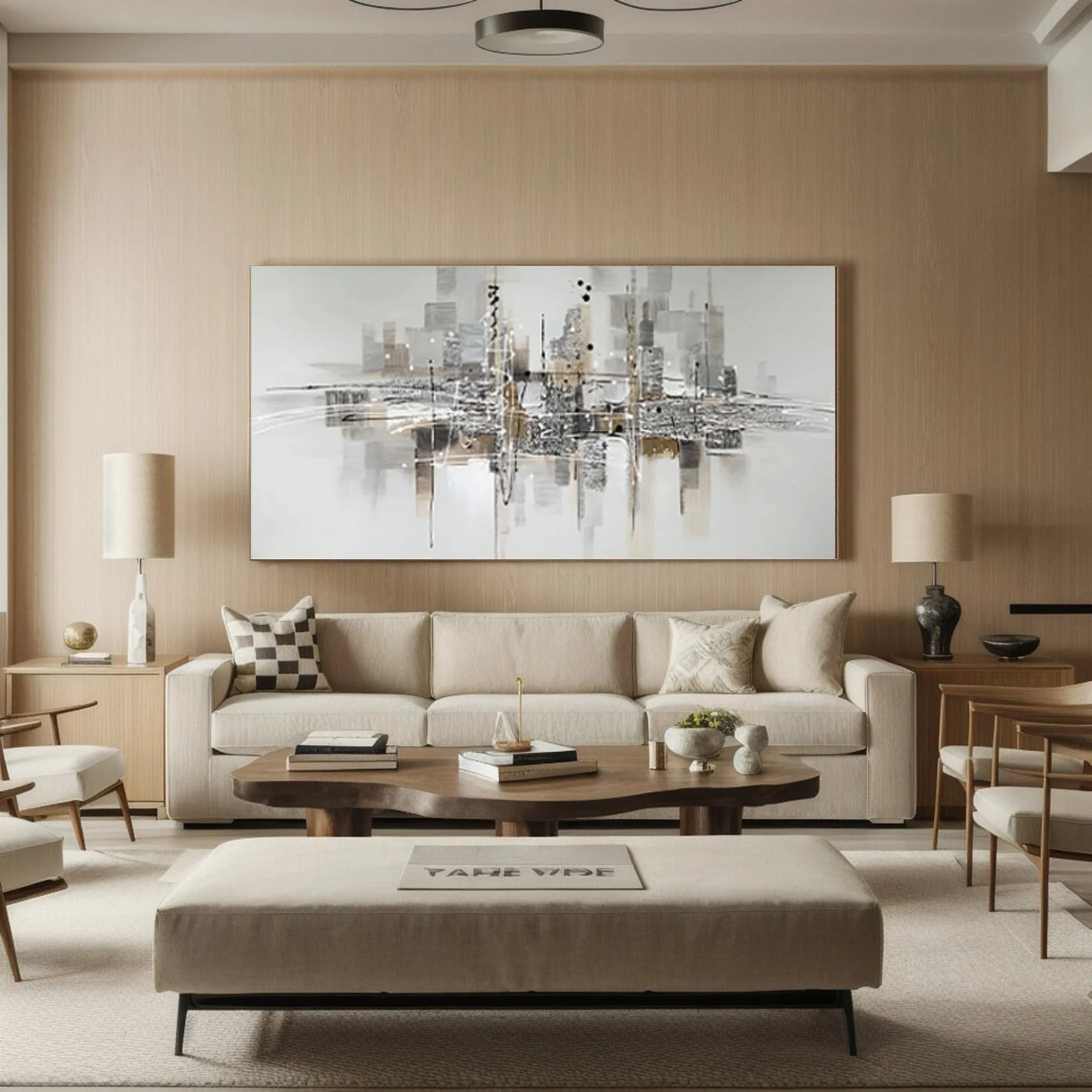 Metropolitan Haze - Neutral City Abstract Painting Modern Beige Gray Urban Wall Art