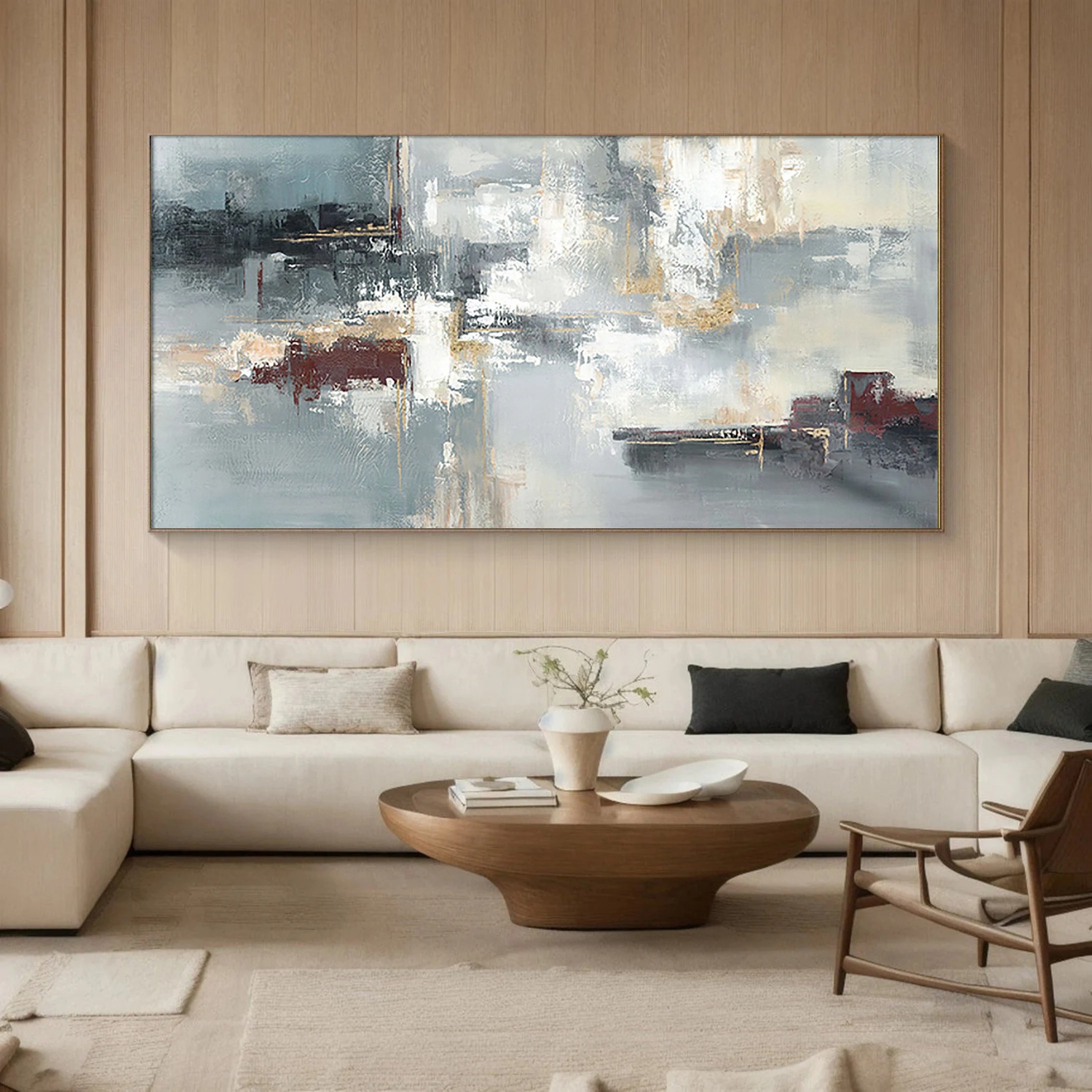 City Echoes - Large Horizontal Abstract Painting Modern Textured Cityscape Wall Art