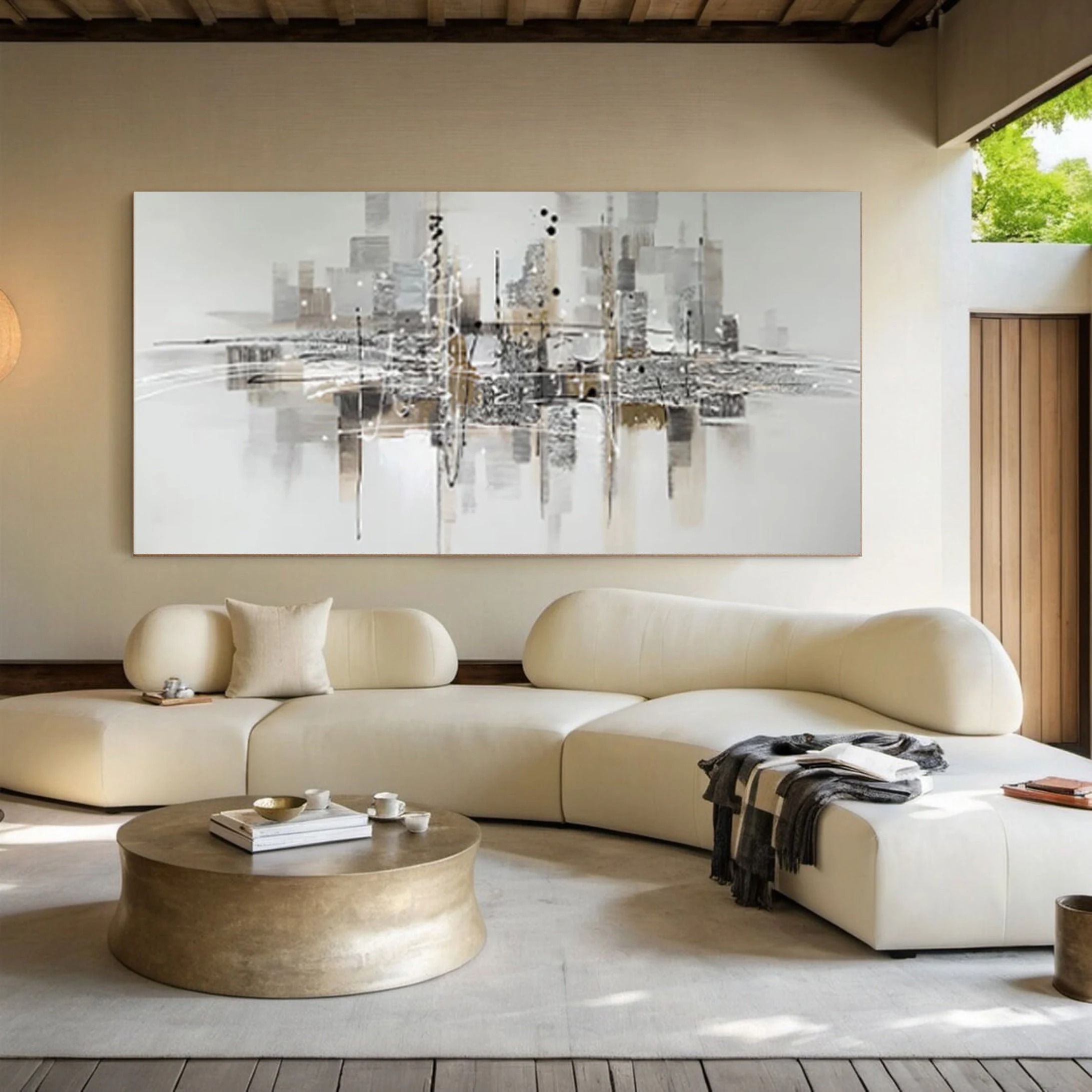 Metropolitan Haze - Neutral City Abstract Painting Modern Beige Gray Urban Wall Art