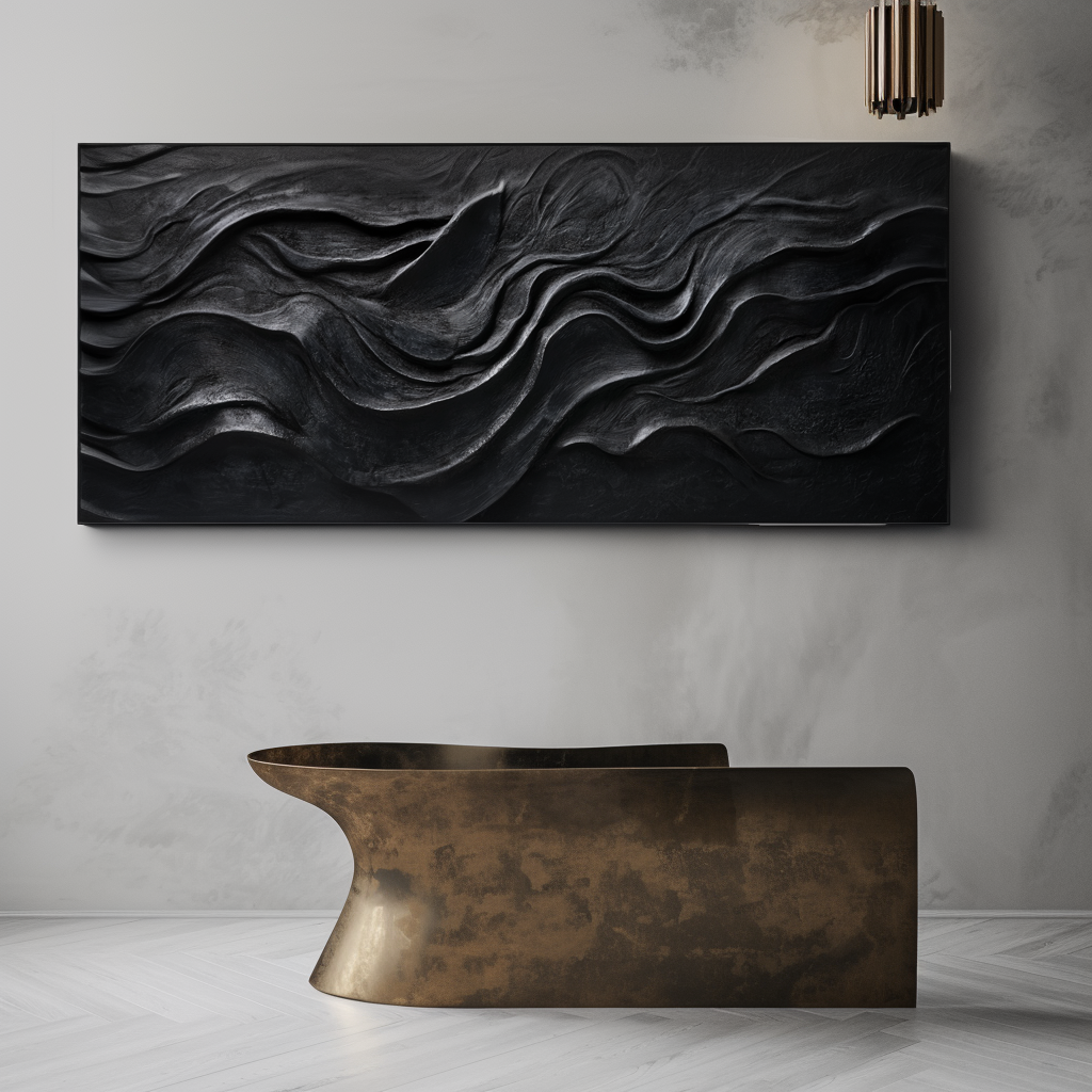 Ebon Flow – Modern Black Textured Abstract Wall Art