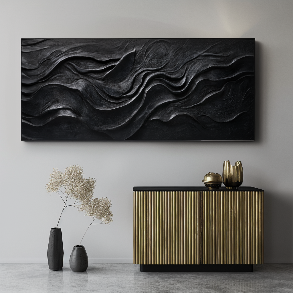 Ebon Flow – Modern Black Textured Abstract Wall Art