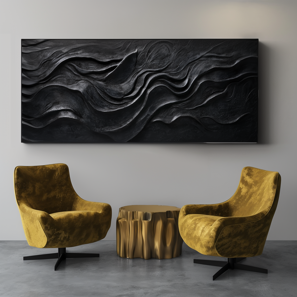 Ebon Flow – Modern Black Textured Abstract Wall Art