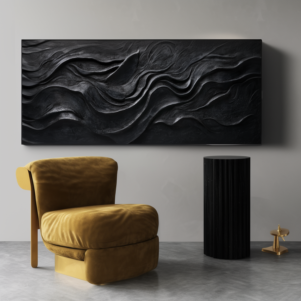 Ebon Flow – Modern Black Textured Abstract Wall Art
