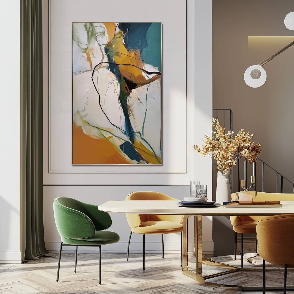 Amber Flow – Large Vertical Abstract Canvas Wall Art with Modern Minimalist Lines