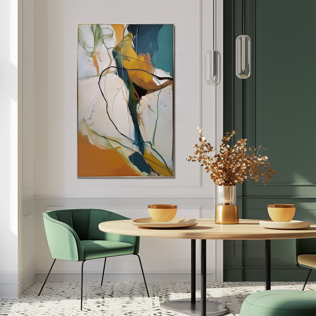 Amber Flow – Large Vertical Abstract Canvas Wall Art with Modern Minimalist Lines