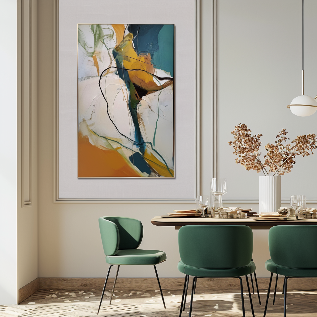 Amber Flow – Large Vertical Abstract Canvas Wall Art with Modern Minimalist Lines