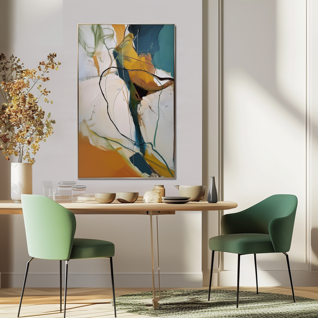 Amber Flow – Large Vertical Abstract Canvas Wall Art with Modern Minimalist Lines