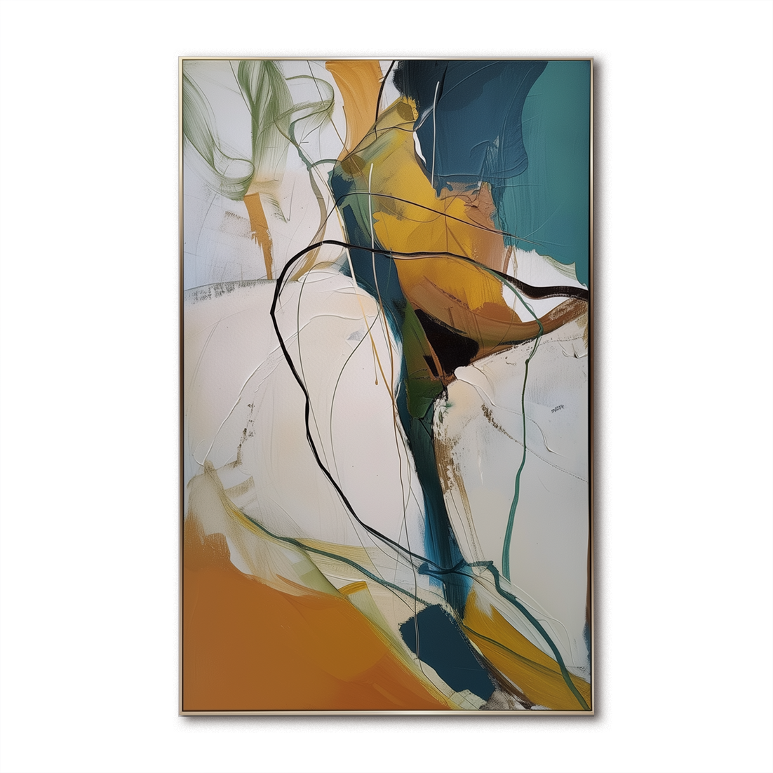 Amber Flow – Large Vertical Abstract Canvas Wall Art with Modern Minimalist Lines