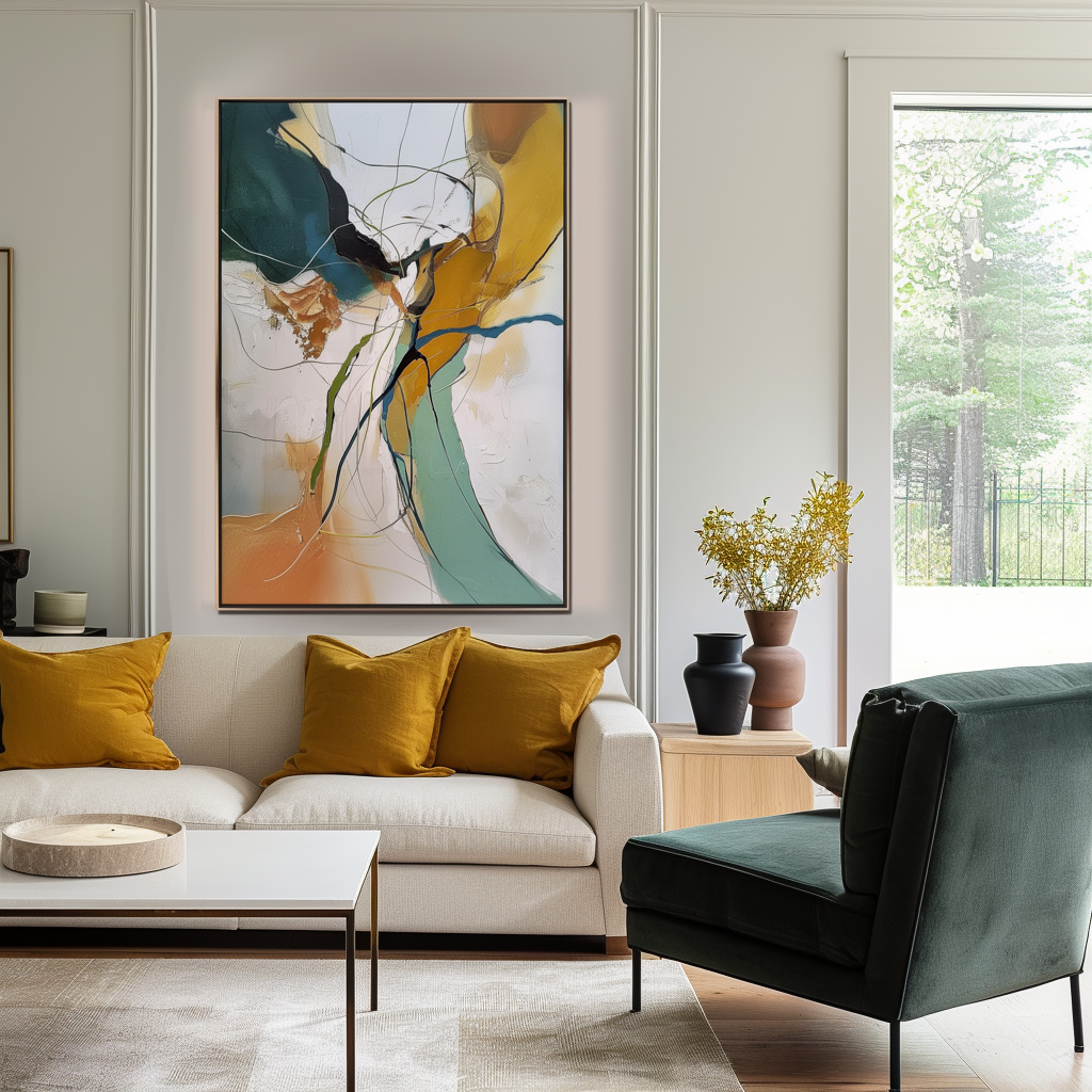 Aurora Veins – Large Vertical Abstract Canvas Wall Art with Fluid Modern Design